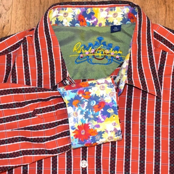 Robert Graham Other - Robert Graham Shirt Mens XL Orange Striped Excellent Floral Back Embroidery